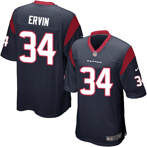 Men's Game Tyler Ervin Nike Jersey Navy Blue Home - #34 NFL Houston Texans